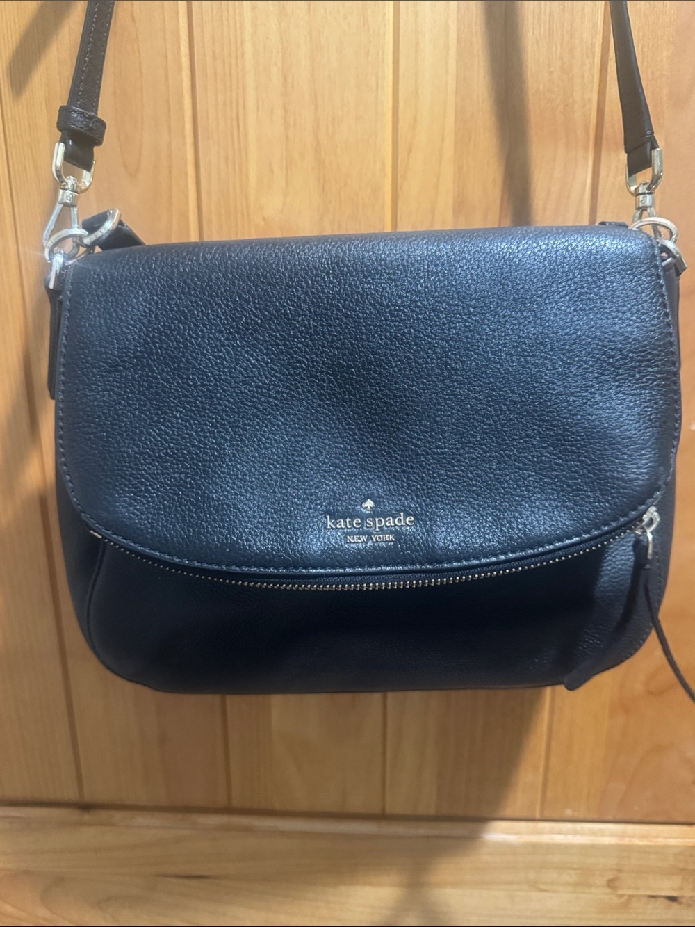 kate spade Black Pebbled Leather Flap Crossbody